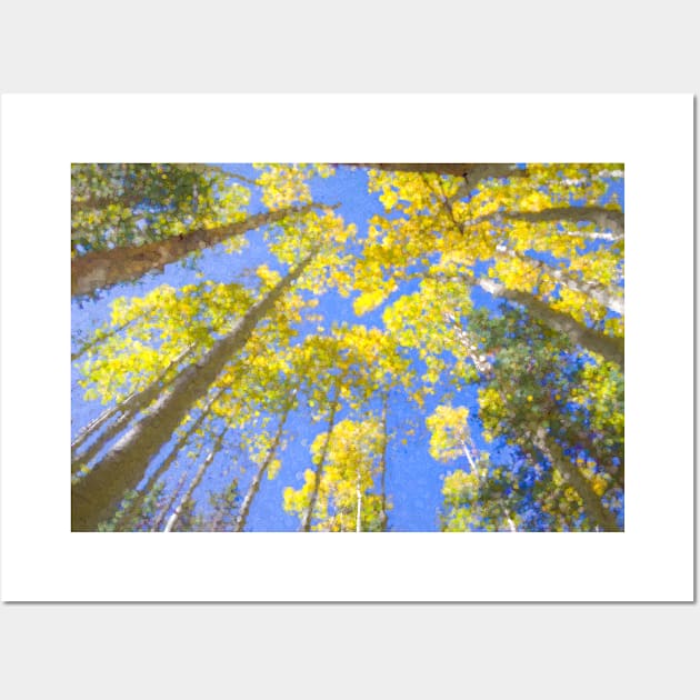 All the Way to the Sky - bright yellow fall leaves against a blue sky (impressionist style) Wall Art by AtlasMirabilis